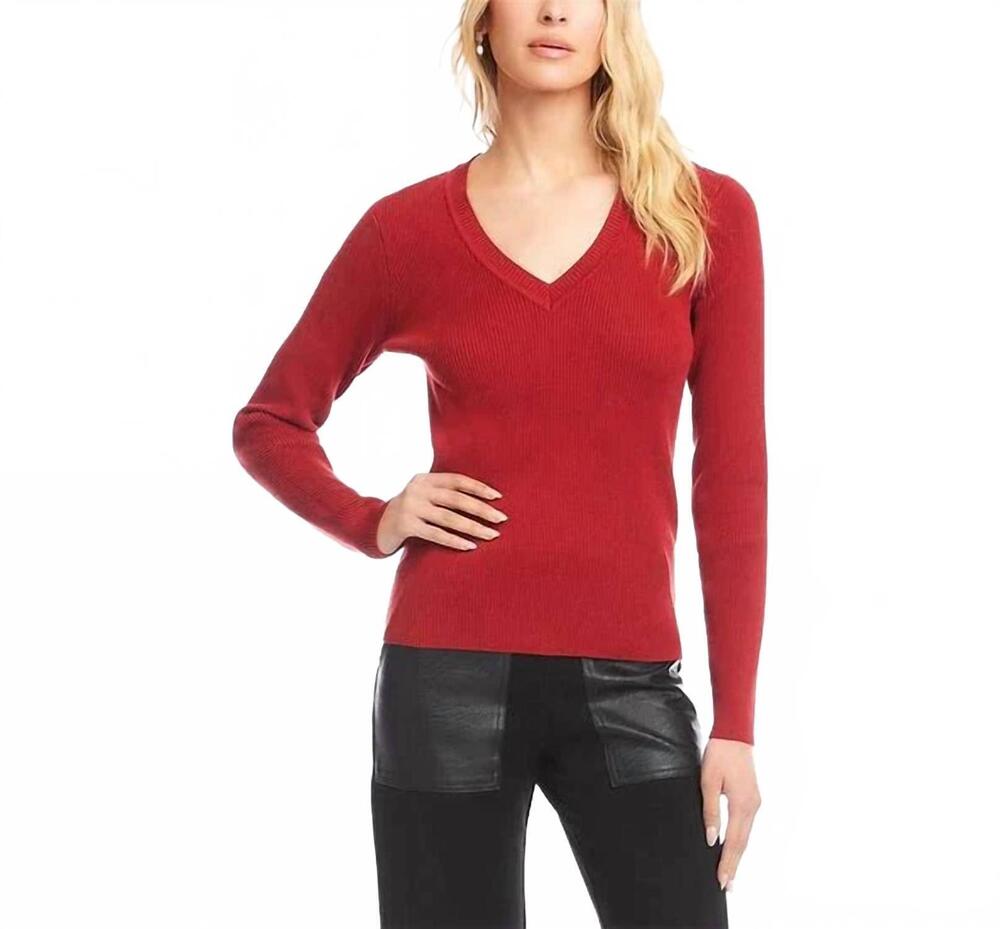 NEW KAREN KANE ruelle ribbed long sleeve crewneck top in tomato